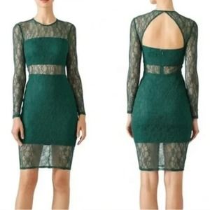 ALI & JAY | Womens Green Sheer Lace Sheath Dress Body Con Long Sleeve Cut Out XS